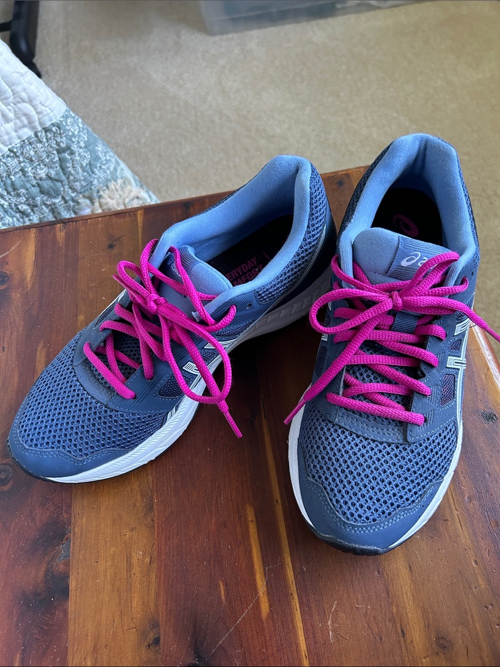 ASICS Women's Navy Mesh Running Shoes with Hot Pink Laces